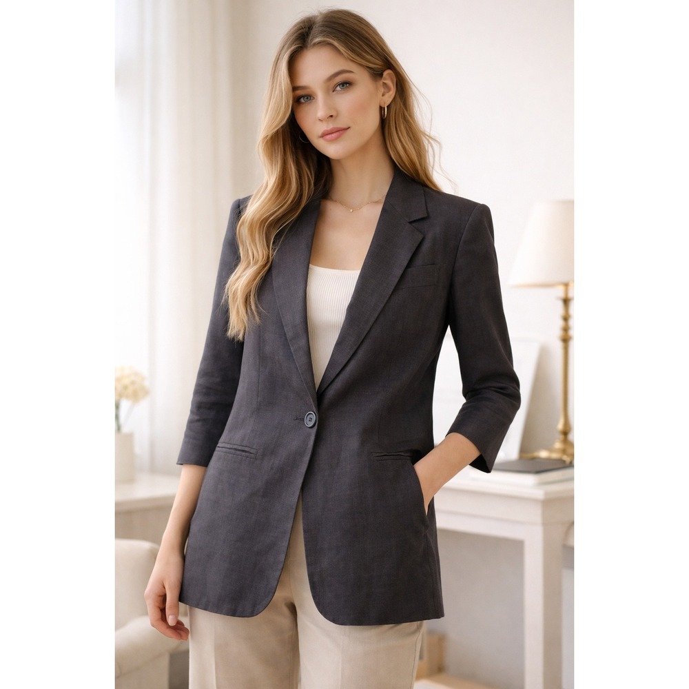 Sandi Girl Linen Cotton Blazer Clean Girl Black Career Going Out Preppy Size 4